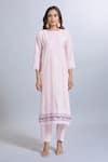 Buy_Samyukta Singhania_Pink Viscose, Chanderi, Jacquard Embroidery Round Neck Kurta Set With Dupatta _Online_at_Aza_Fashions
