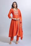 Buy_Samyukta Singhania_Orange Viscose, Chanderi, Jacquard Embroidery Round Neck Kurta Set _at_Aza_Fashions