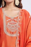 Shop_Samyukta Singhania_Orange Viscose, Chanderi, Jacquard Embroidery Round Neck Kurta Set _Online_at_Aza_Fashions