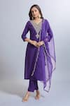 Buy_Samyukta Singhania_Purple Viscose, Organza Embroidery V-neck Kurta Set _at_Aza_Fashions
