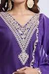 Samyukta Singhania_Purple Viscose, Organza Embroidery V-neck Kurta Set _Online_at_Aza_Fashions
