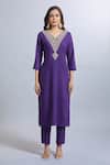 Shop_Samyukta Singhania_Purple Viscose, Organza Embroidery V-neck Kurta Set _Online_at_Aza_Fashions