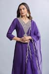 Samyukta Singhania_Purple Viscose, Organza Embroidery V-neck Kurta Set _at_Aza_Fashions