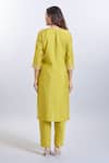 Shop_Samyukta Singhania_Yellow Viscose, Organza Embroidery V-neck Kurta Set _at_Aza_Fashions