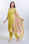 Samyukta Singhania_Yellow Viscose, Organza Embroidery V-neck Kurta Set _Online_at_Aza_Fashions