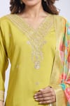 Shop_Samyukta Singhania_Yellow Viscose, Organza Embroidery V-neck Kurta Set _Online_at_Aza_Fashions