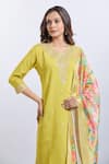 Buy_Samyukta Singhania_Yellow Viscose, Organza Embroidery V-neck Kurta Set 