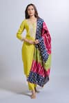 Buy_Samyukta Singhania_Yellow Viscose, Organza Embroidery Round Neck Lemon Kurta Set _at_Aza_Fashions