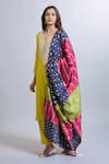 Samyukta Singhania_Yellow Viscose, Organza Embroidery Round Neck Lemon Kurta Set _Online_at_Aza_Fashions