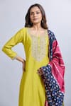 Shop_Samyukta Singhania_Yellow Viscose, Organza Embroidery Round Neck Lemon Kurta Set _Online_at_Aza_Fashions