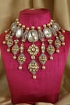 Studio6 Jewels_Gold Plated Stones, Pearls Kundan Necklace And Earrings Set _Online_at_Aza_Fashions