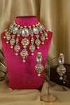 Buy_Studio6 Jewels_Gold Plated Stones, Pearls Kundan Necklace And Earrings Set _at_Aza_Fashions