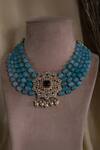 Shop_Studio6 Jewels_Blue Stones, Pearls Turquoise Tumblers Necklace And Earrings Set _Online_at_Aza_Fashions