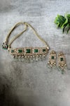 Buy_Studio6 Jewels_Green Stones Kundan Choker And Earrings Set _at_Aza_Fashions
