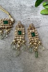 Shop_Studio6 Jewels_Green Stones Kundan Choker And Earrings Set _at_Aza_Fashions
