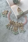 Shop_Studio6 Jewels_Multi Color Stones Pastel Kundan Necklace And Earrings Set _at_Aza_Fashions