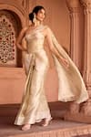 Buy_SAANJH BY LEA_Gold One Shoulder Designer Pre-draped Saree Set _at_Aza_Fashions