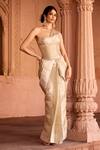 SAANJH BY LEA_Gold One Shoulder Designer Pre-draped Saree Set _at_Aza_Fashions