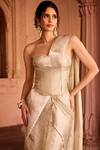 Buy_SAANJH BY LEA_Gold One Shoulder Designer Pre-draped Saree Set 