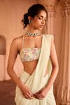 SAANJH BY LEA_Green Georgette Embroidery Halter Neck Pastel Pre-draped Saree Set _Online_at_Aza_Fashions