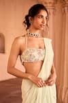 Buy_SAANJH BY LEA_Green Georgette Embroidery Halter Neck Pastel Pre-draped Saree Set _Online_at_Aza_Fashions