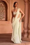 Buy_SAANJH BY LEA_Green Georgette Embroidery Halter Neck Pastel Pre-draped Saree Set _at_Aza_Fashions