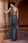 Shop_SAANJH BY LEA_Gray Satin Sequins, Beads Sweetheart Designer Pre-draped Grey Saree With Blouse _at_Aza_Fashions