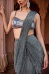 Buy_SAANJH BY LEA_Gray Satin Sequins, Beads Sweetheart Designer Pre-draped Grey Saree With Blouse 