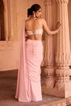 Shop_SAANJH BY LEA_Pink Chiffon Pearls, Beads Sweetheart Neck Baby Pre-draped Saree Set _at_Aza_Fashions