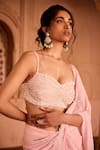 Buy_SAANJH BY LEA_Pink Chiffon Pearls, Beads Sweetheart Neck Baby Pre-draped Saree Set _Online_at_Aza_Fashions