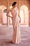 SAANJH BY LEA_Blush Jacquard, Satin Embroidery Pink Pre-draped Saree And Corset Blouse _Online_at_Aza_Fashions