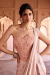 Buy_SAANJH BY LEA_Blush Jacquard, Satin Embroidery Pink Pre-draped Saree And Corset Blouse _Online_at_Aza_Fashions