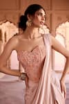 Shop_SAANJH BY LEA_Blush Jacquard, Satin Embroidery Pink Pre-draped Saree And Corset Blouse _Online_at_Aza_Fashions