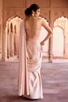Shop_SAANJH BY LEA_Blush Jacquard, Satin Embroidery Pink Pre-draped Saree And Corset Blouse _at_Aza_Fashions