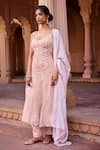 Buy_SAANJH BY LEA_Pink Embroidery Round Neck Light Designer Anarkali Kurta Set _at_Aza_Fashions