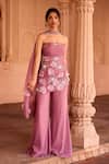 Shop_SAANJH BY LEA_Pink Georgette Applique, Embroidery Kurta Set _Online_at_Aza_Fashions