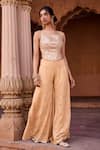 SAANJH BY LEA_Orange Georgette Sequins Square Neck Buff Kurta Set _at_Aza_Fashions