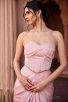 SAANJH BY LEA_Pink Satin Pearls, Embroidery Sweetheart Neck Baby Skirt Set _Online_at_Aza_Fashions