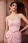 Buy_SAANJH BY LEA_Pink Satin Pearls, Embroidery Sweetheart Neck Baby Skirt Set _Online_at_Aza_Fashions