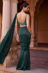 Shop_SAANJH BY LEA_Emerald Green Chiffon Sequins, Embroidery Crinkled Pre-draped Saree With Blouse _at_Aza_Fashions