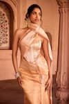 Buy_SAANJH BY LEA_Gold Banarasi Pre-draped Saree _Online_at_Aza_Fashions