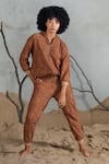 Buy_Coeur_Brown Cotton Embroidery High Neck Jacket And Pant Set _Online_at_Aza_Fashions