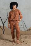Buy_Coeur_Brown Cotton Embroidery High Neck Jacket And Pant Set _at_Aza_Fashions