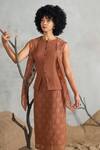 Buy_Coeur_Brown Cotton Embroidery Round Neck Organic Skirt Set _Online_at_Aza_Fashions