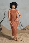 Buy_Coeur_Brown Cotton Embroidery Round Neck Organic Skirt Set _at_Aza_Fashions