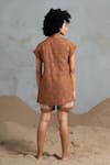 Shop_Coeur_Brown Cotton, Net Round Neck Organic Blazer And Shorts Set _at_Aza_Fashions