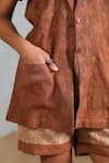 Coeur_Brown Cotton, Net Round Neck Organic Blazer And Shorts Set _at_Aza_Fashions