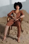 Shop_Coeur_Brown Embroidery Designer Blazer And Pant Set 