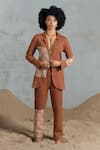 Coeur_Brown Embroidery Designer Blazer And Pant Set _Online