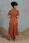 Shop_Coeur_Brown Embroidery High Neck Floral Net Crop Top And Skirt Set _at_Aza_Fashions